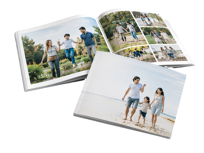 Soft cover family photobook with customised photo layout