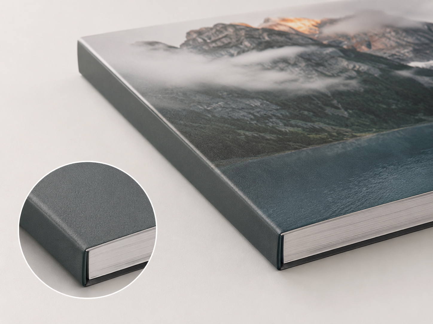 Matte laminated soft cover photobook with smooth non-reflective finish