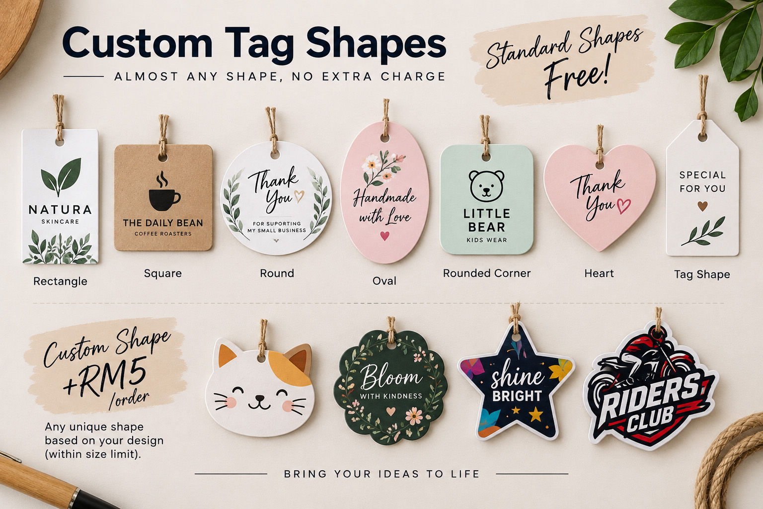 Custom Tag Shapes Printing
